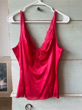 Bright Red Lace Trim Satin Camisole